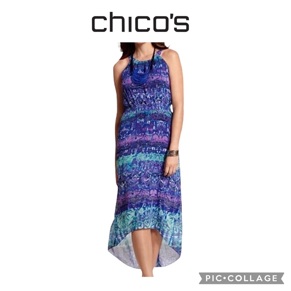 Chico’s Hi Low sleeveless Brooke halter maxi dress purple blue size 0 or small 4